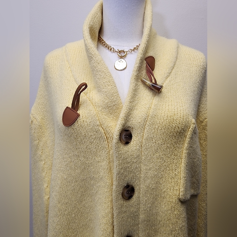 Callahan Shawl Collar Toggle Cardigan Yellow Chunky Knit Sweater Size 1X - Picture 5 of 13